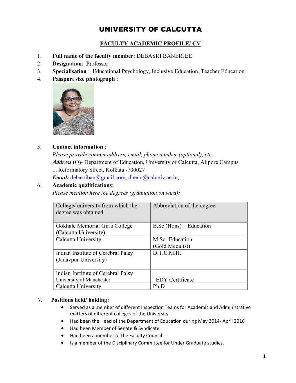 Faculty Academic Profile/ Cv