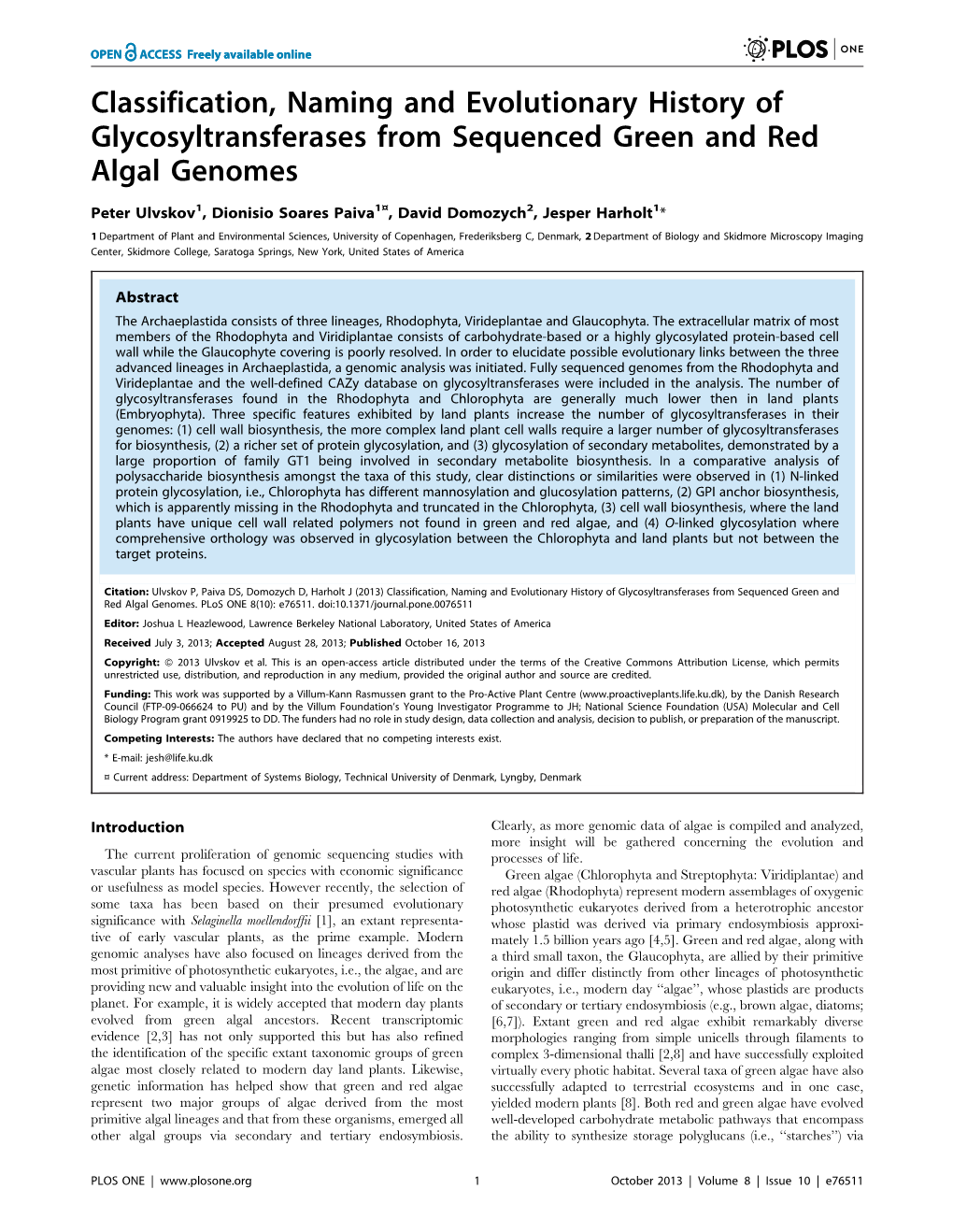 Classification, Naming and Evolutionary History of Glycosyltransferases from Sequenced Green and Red Algal Genomes