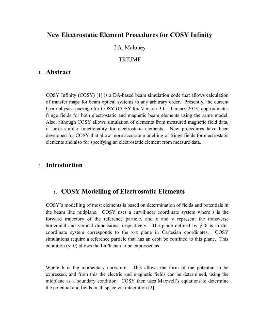 New Electrostatic Element Procedures for COSY Infinity