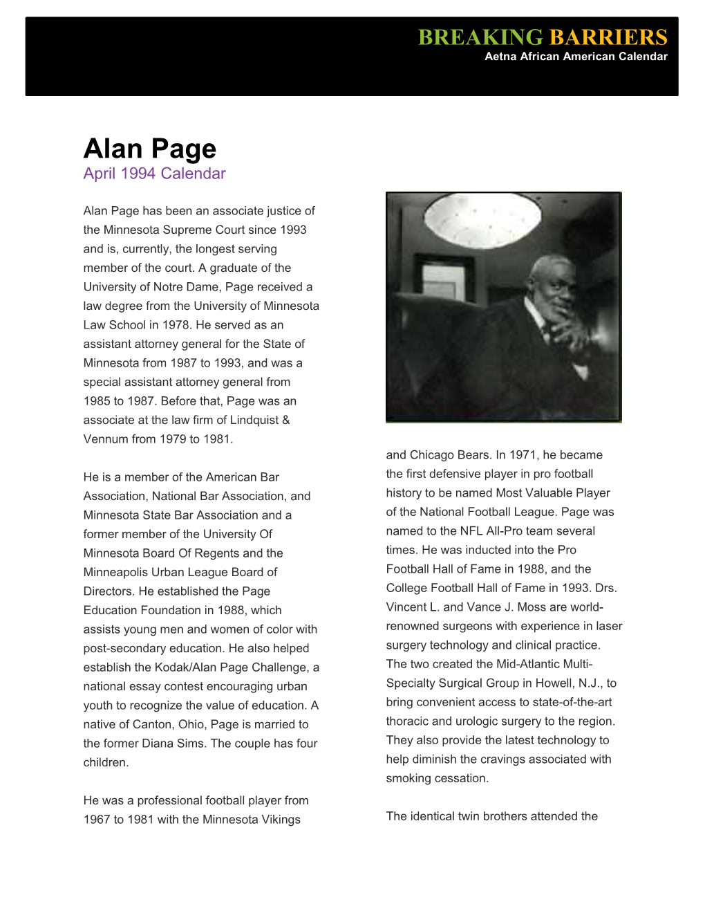 Alan Page Breaking Barriers Biography