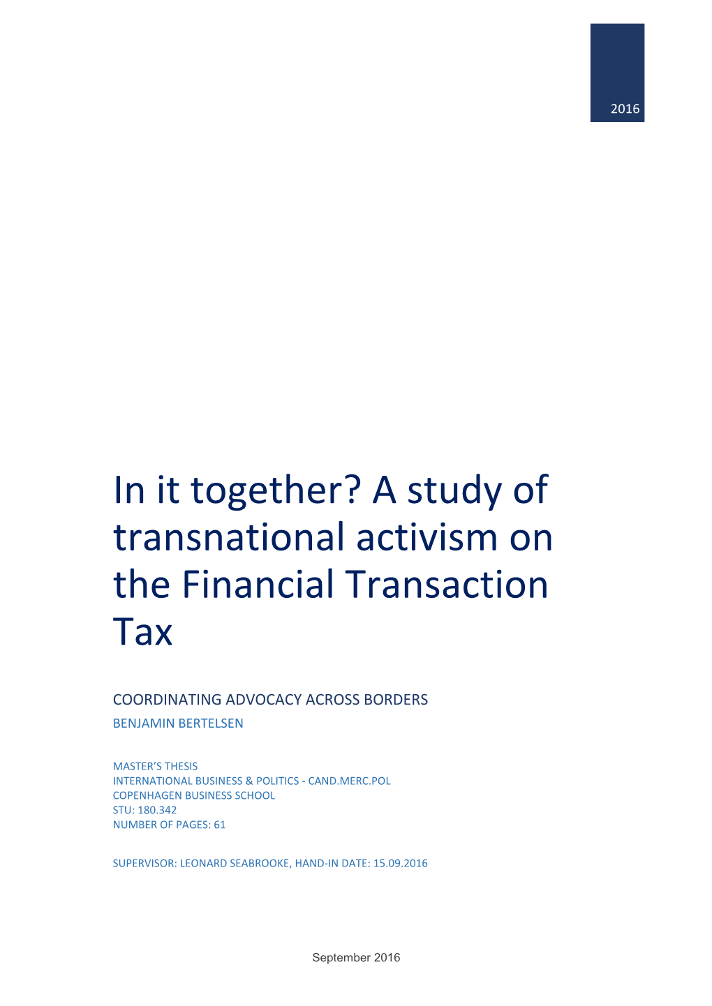 In It Together? a Study of Transnational Activism on the Financial Transaction Tax