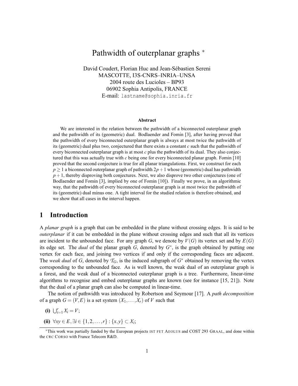 Pathwidth of Outerplanar Graphs ∗