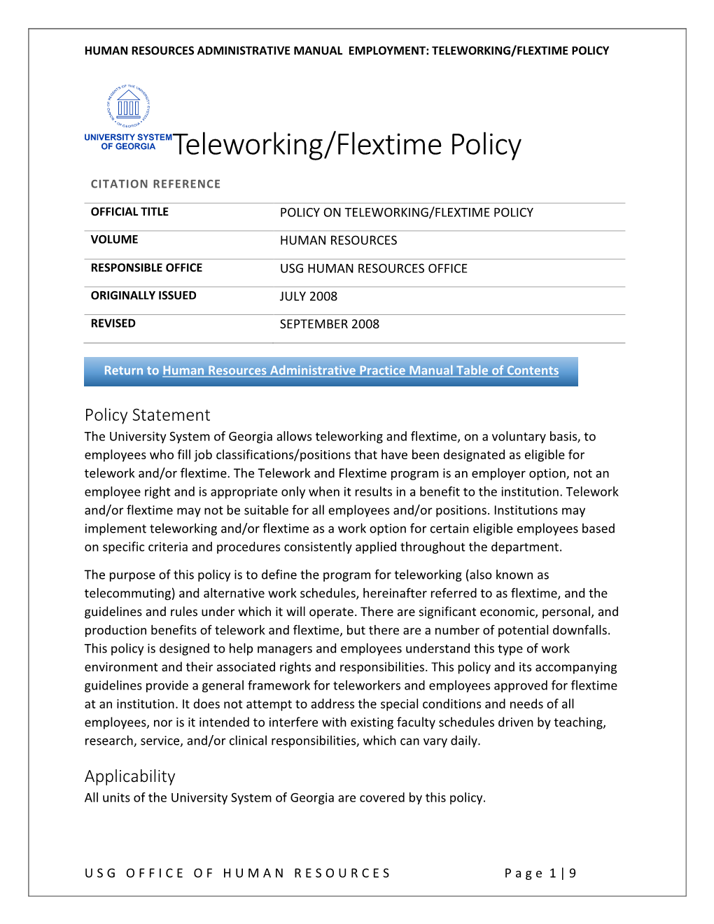 Teleworking/Flextime Policy