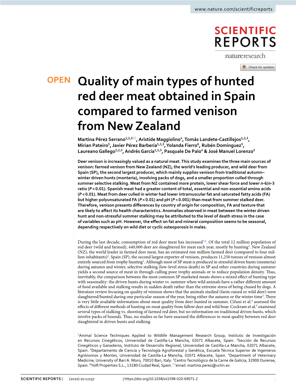 Quality of Main Types of Hunted Red Deer Meat Obtained in Spain