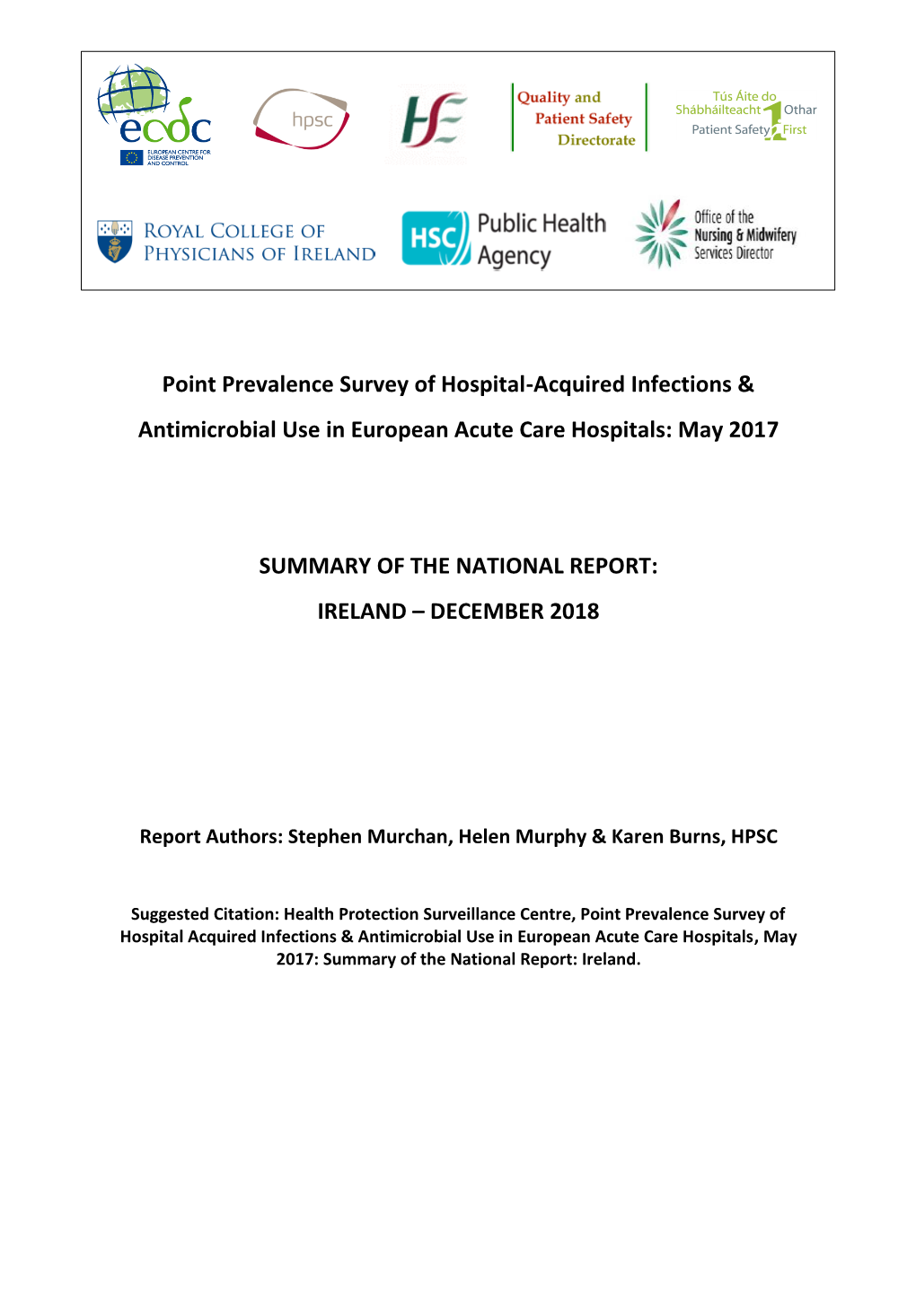 Ireland, December 2018 Point Prevalence Survey of Hospital