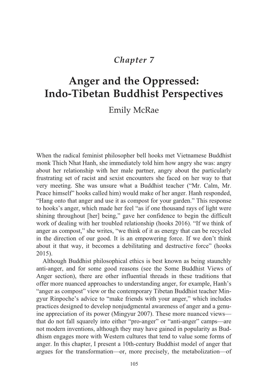 Anger and the Oppressed: Indo-Tibetan Buddhist Perspectives Emily Mcrae