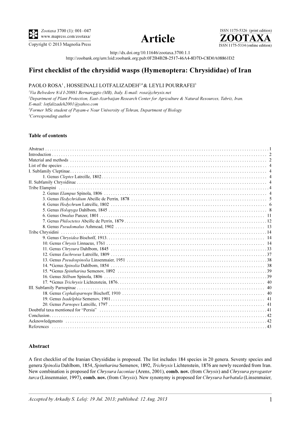 First Checklist of the Chrysidid Wasps (Hymenoptera: Chrysididae) of Iran