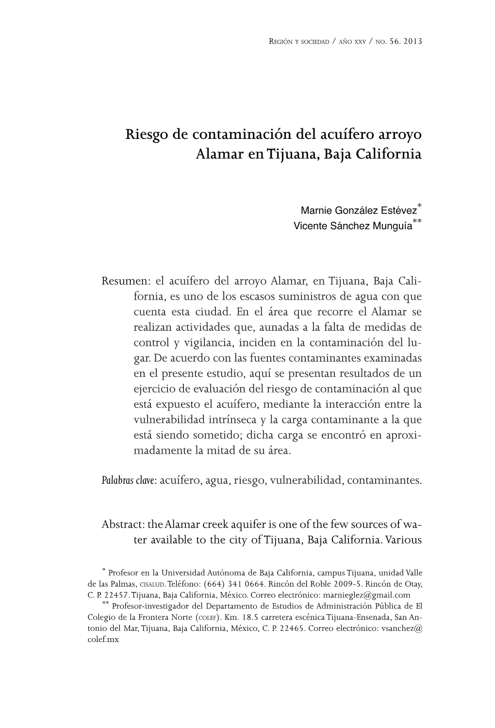 Riesgo De Contaminación Del Acuífero Arroyo Alamar En Tijuana, Baja California