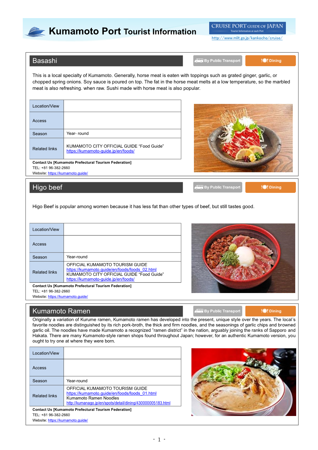 Kumamoto Port Tourist Information