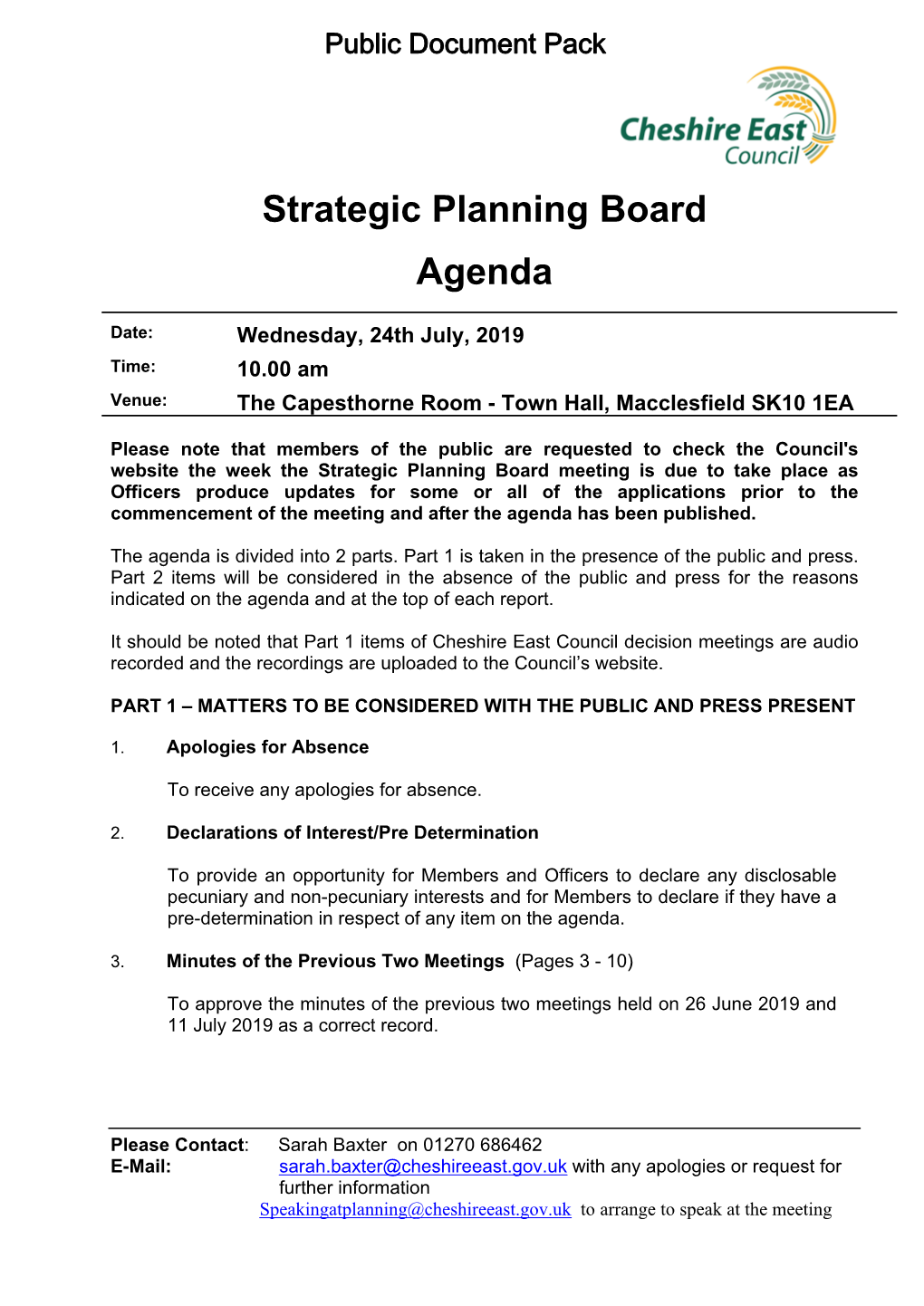 Agenda Document for Strategic Planning Board, 24/07/2019 10:00