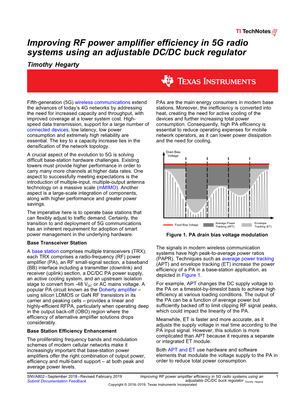 Improving RF Power Amplifier Efficiency in 5G Radio Systems Using an Adjustable DC/DC Buck Regulator Timothy Hegarty