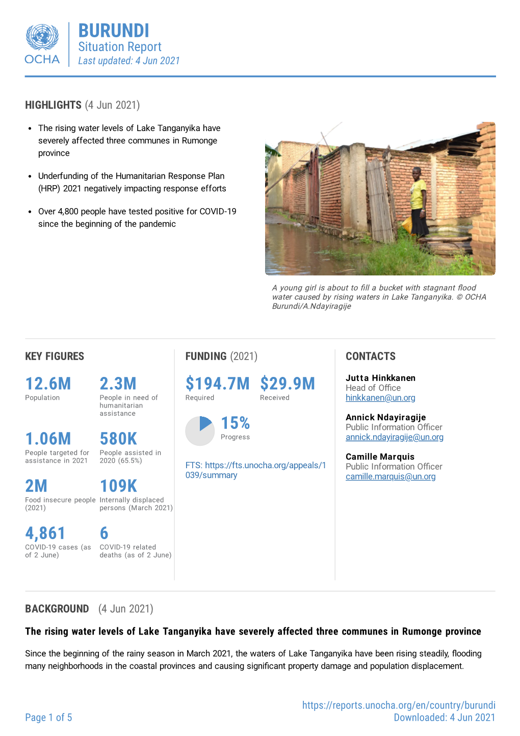 BURUNDI Situation Report Last Updated: 4 Jun 2021