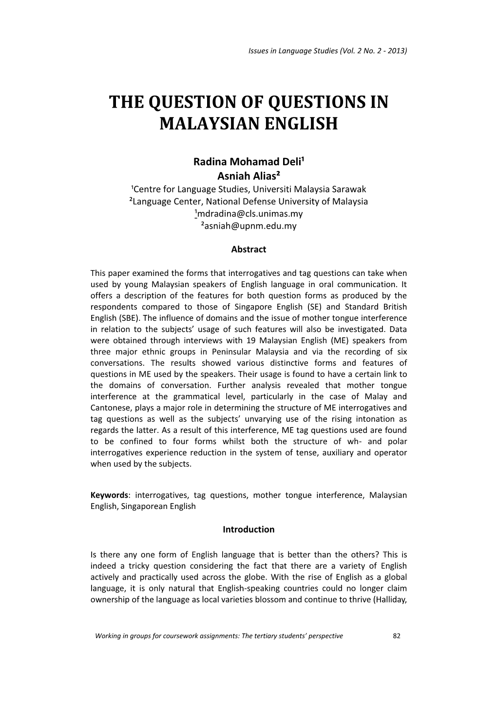 The Question of Questions in Malaysian English