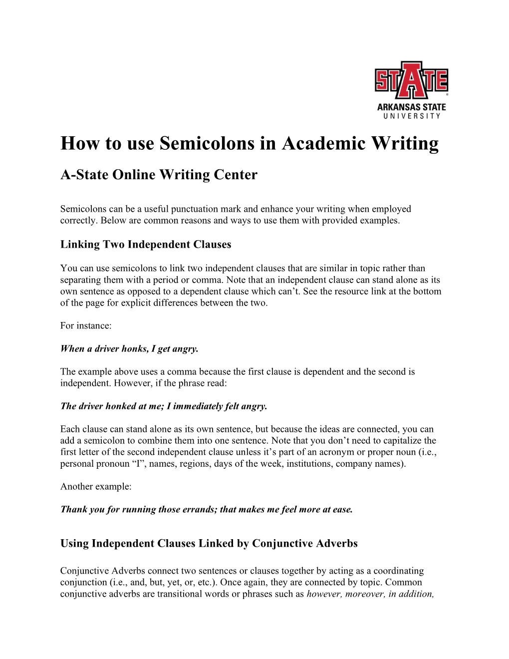 How to Use Semicolons in Academic Writing A-State Online Writing Center