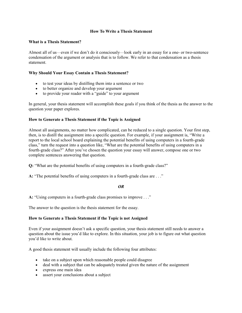 How To Write A Thesis Statement