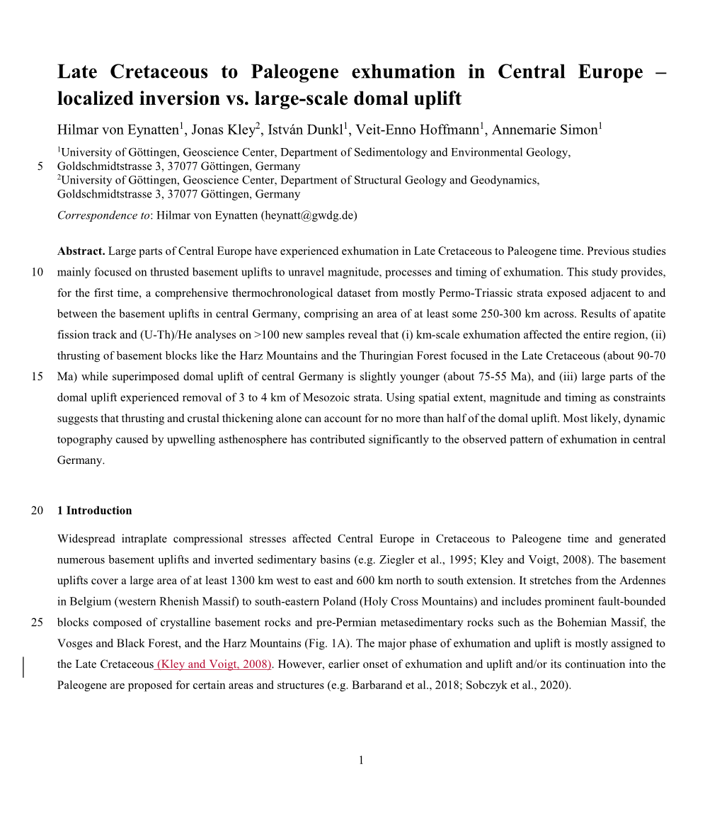 Late Cretaceous to Paleogene Exhumation in Central Europe – Localized Inversion Vs