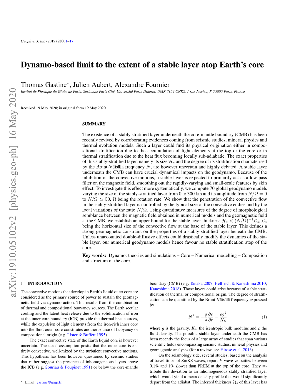 Dynamo-Based Limit to the Extent of a Stable Layer Atop Earth's Core