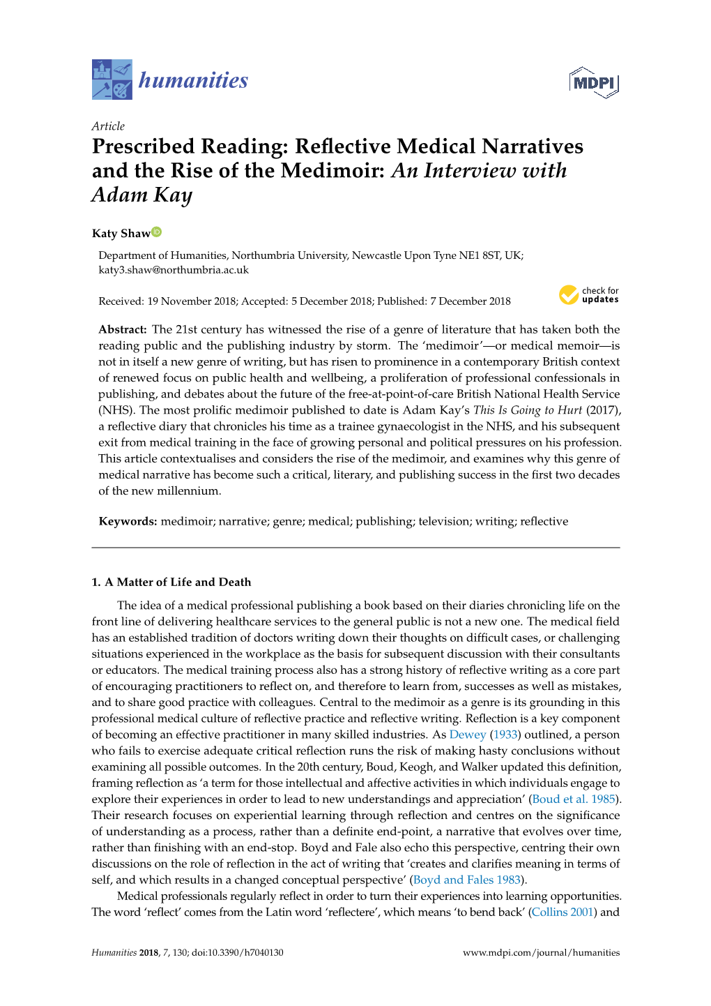 Prescribed Reading: Reflective Medical Narratives and the Rise Of