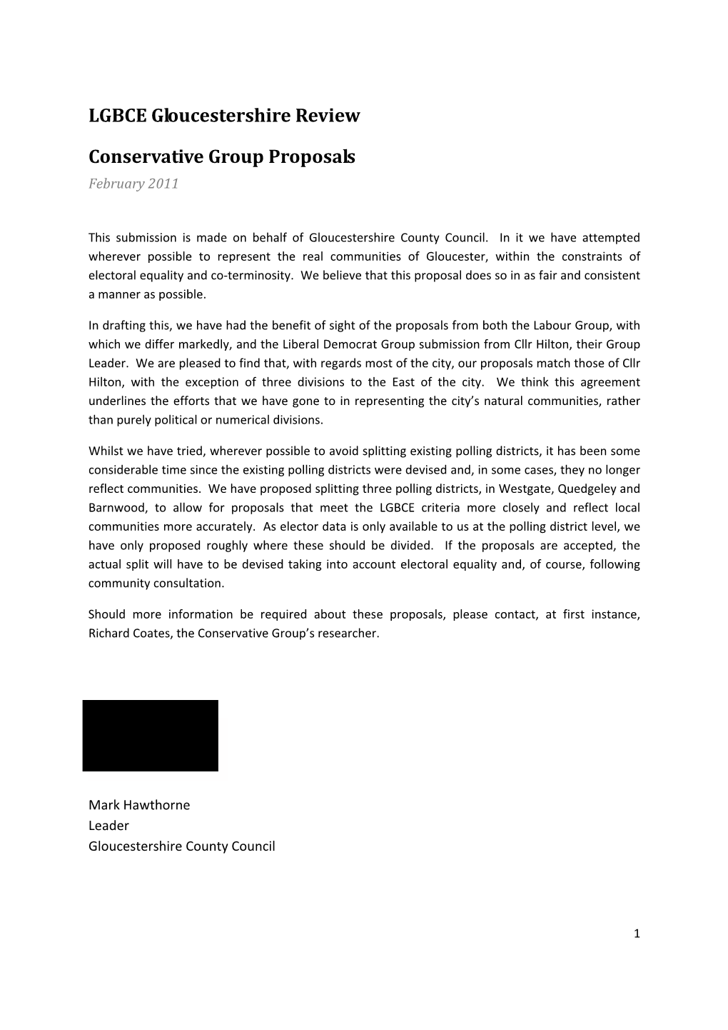 LGBCE Gloucestershire Review Conservative Group Proposals
