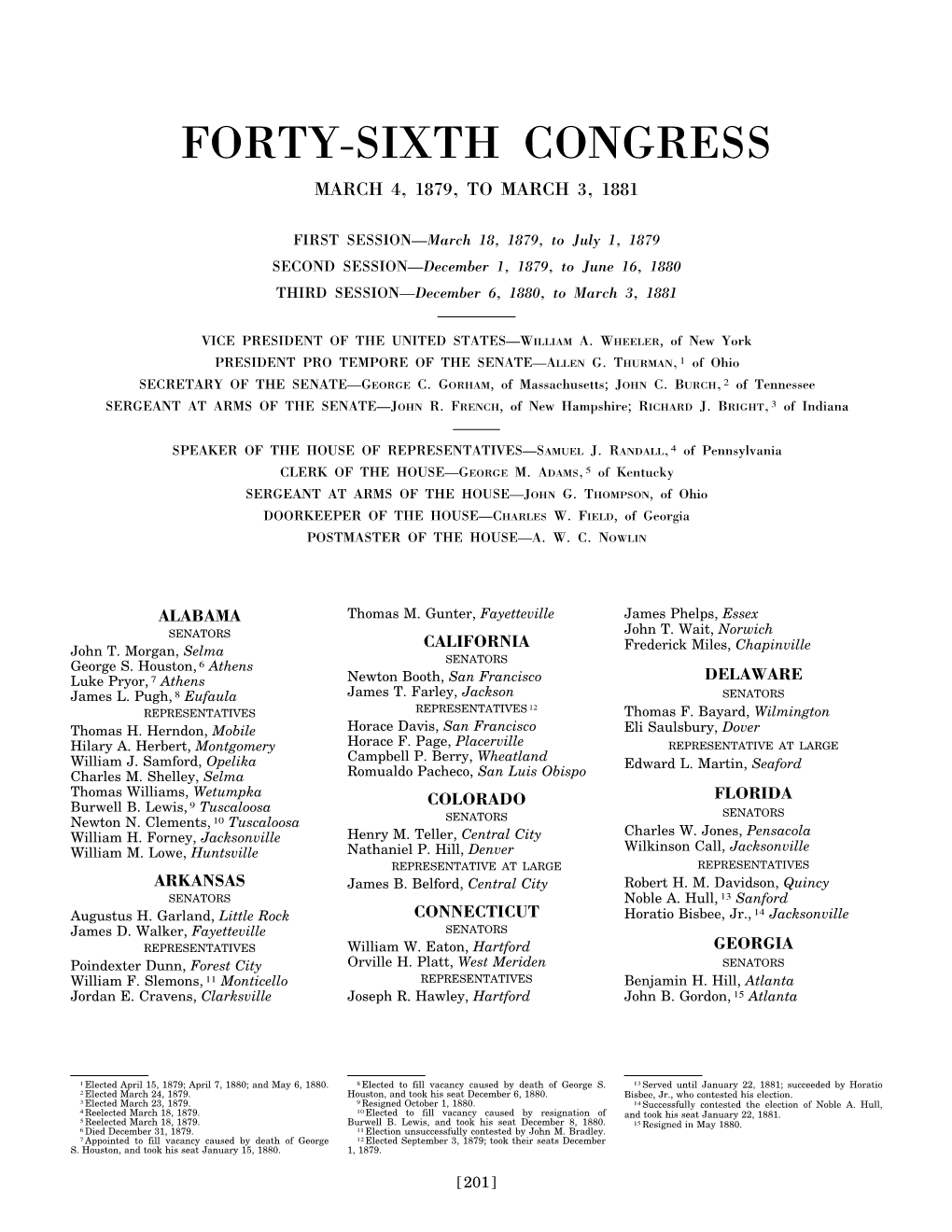Forty-Sixth Congress March 4, 1879, to March 3, 1881