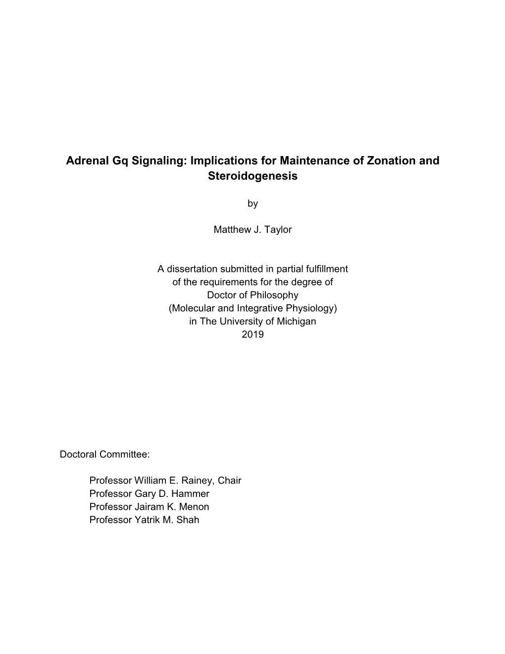 Adrenal Gq Signaling: Implications for Maintenance of Zonation and Steroidogenesis