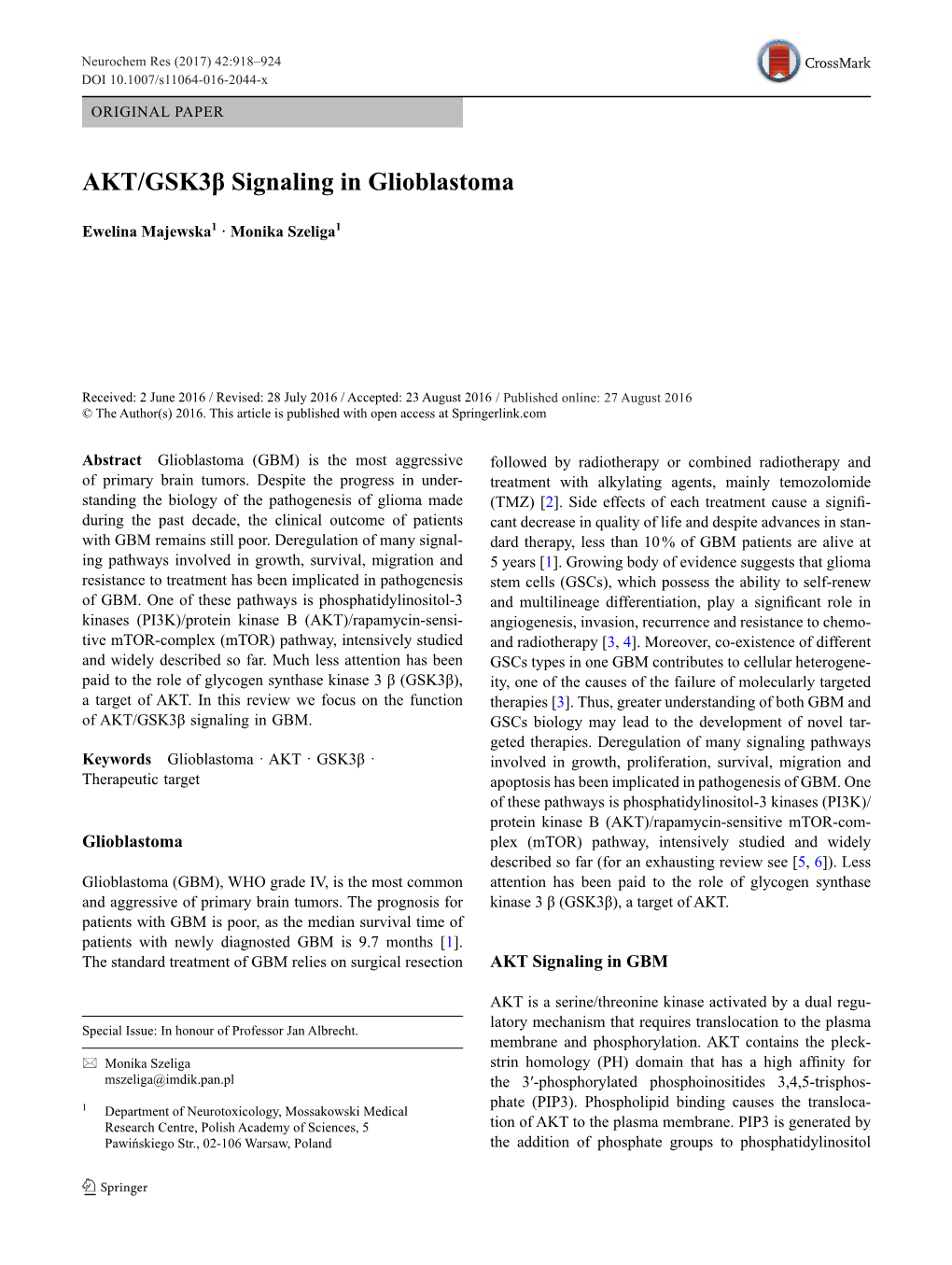 ﻿AKT/Gsk3β Signaling in Glioblastoma