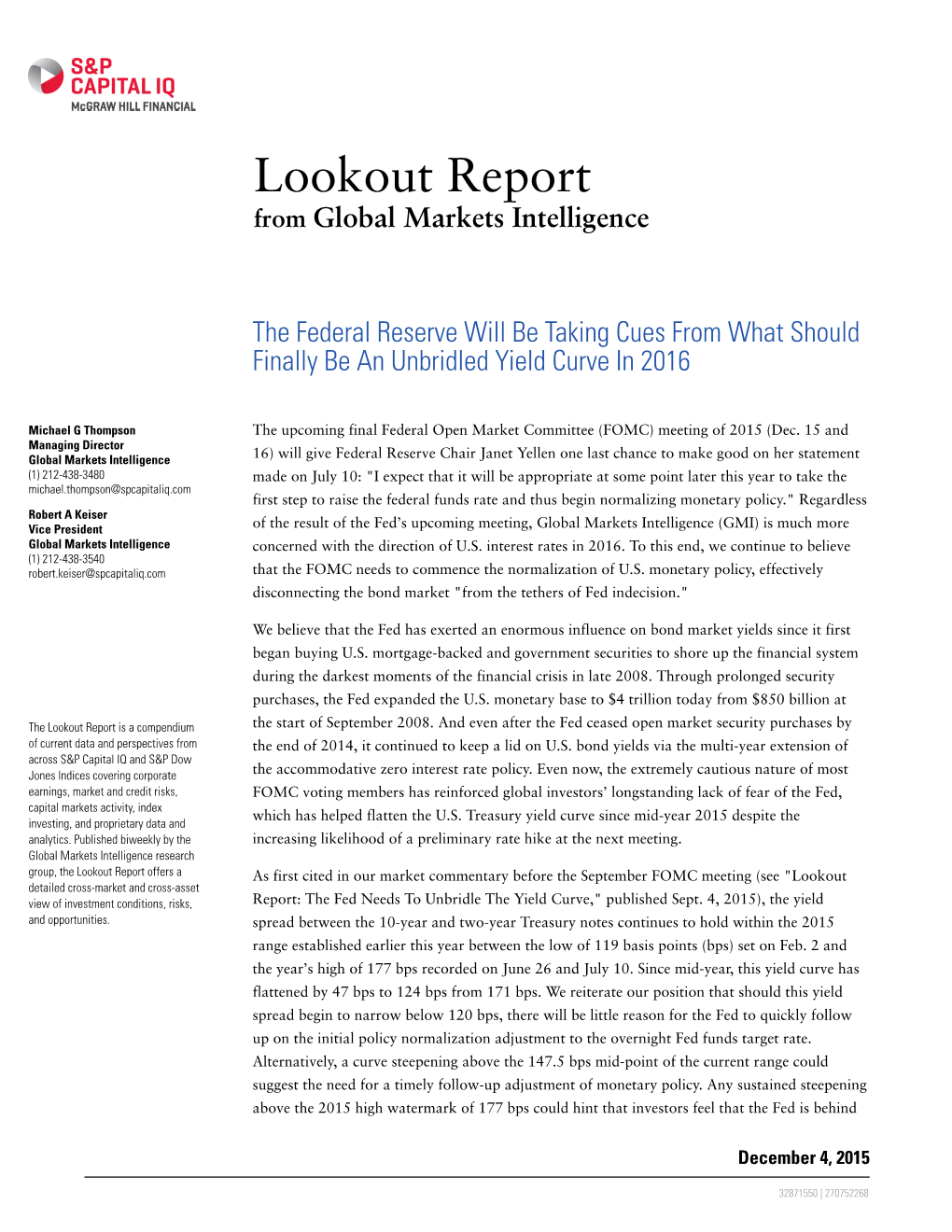 Lookout Report from Global Markets Intelligence