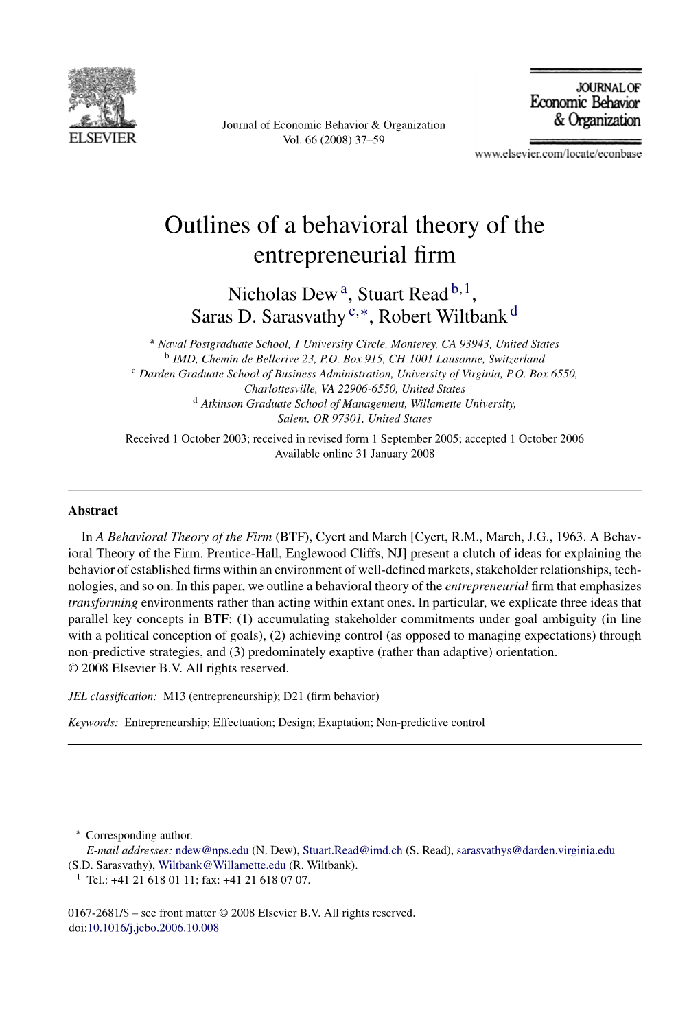 Outlines of a Behavioral Theory of the Entrepreneurial Firm