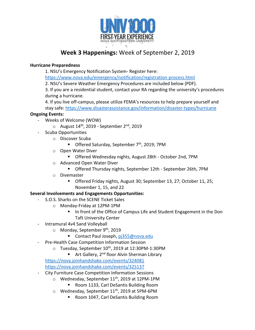 Week 3 Happenings: Week of September 2, 2019