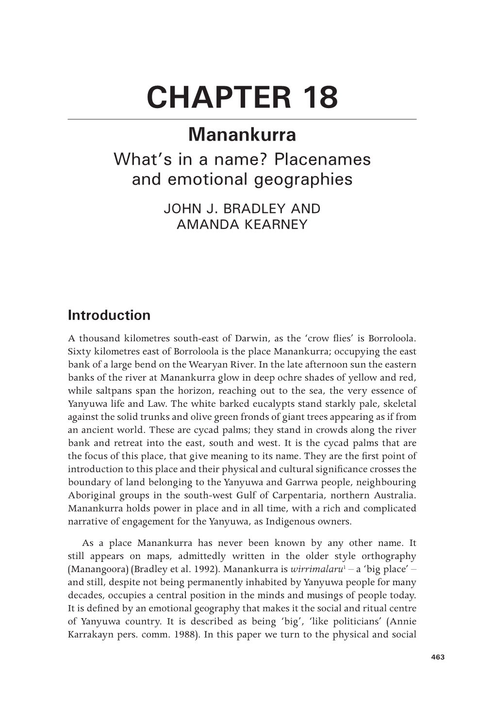 CHAPTER 18 Manankurra What’S in a Name? Placenames and Emotional Geographies JOHN J