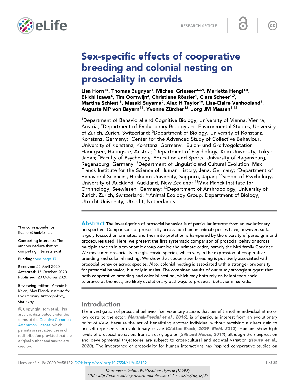 Sex-Specific Effects of Cooperative Breeding and Colonial Nesting On