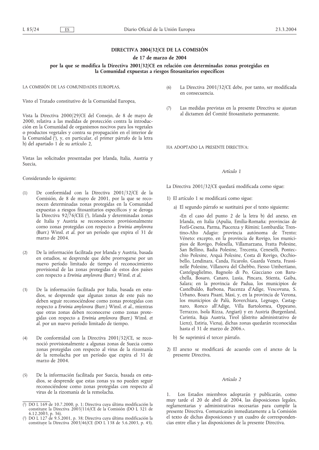 DIRECTIVA 2004/32/CE DE LA COMISIÓN De 17 De Marzo De