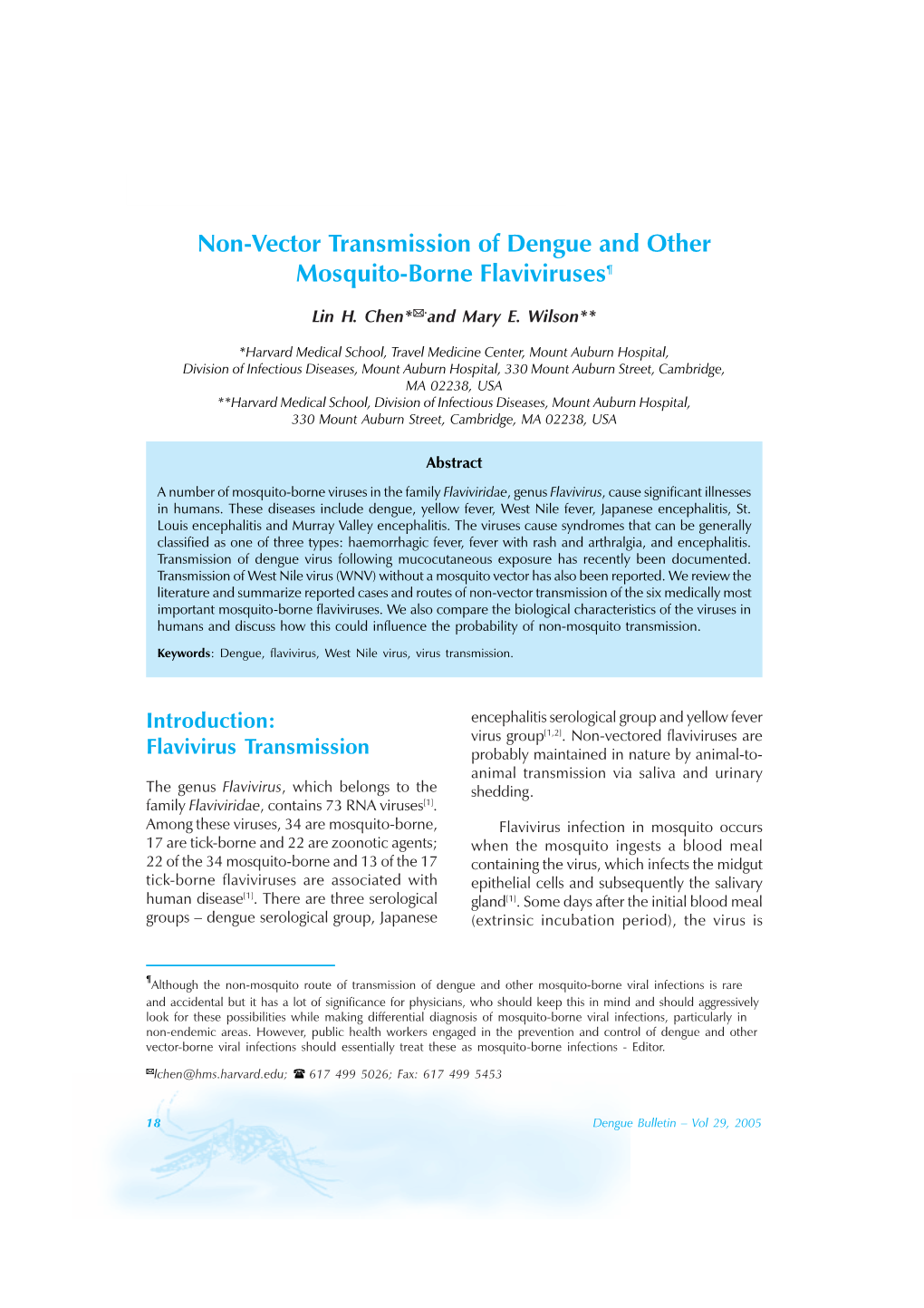 Non-Vector Transmission of Dengue and Other Mosquito-Borne Flaviviruses