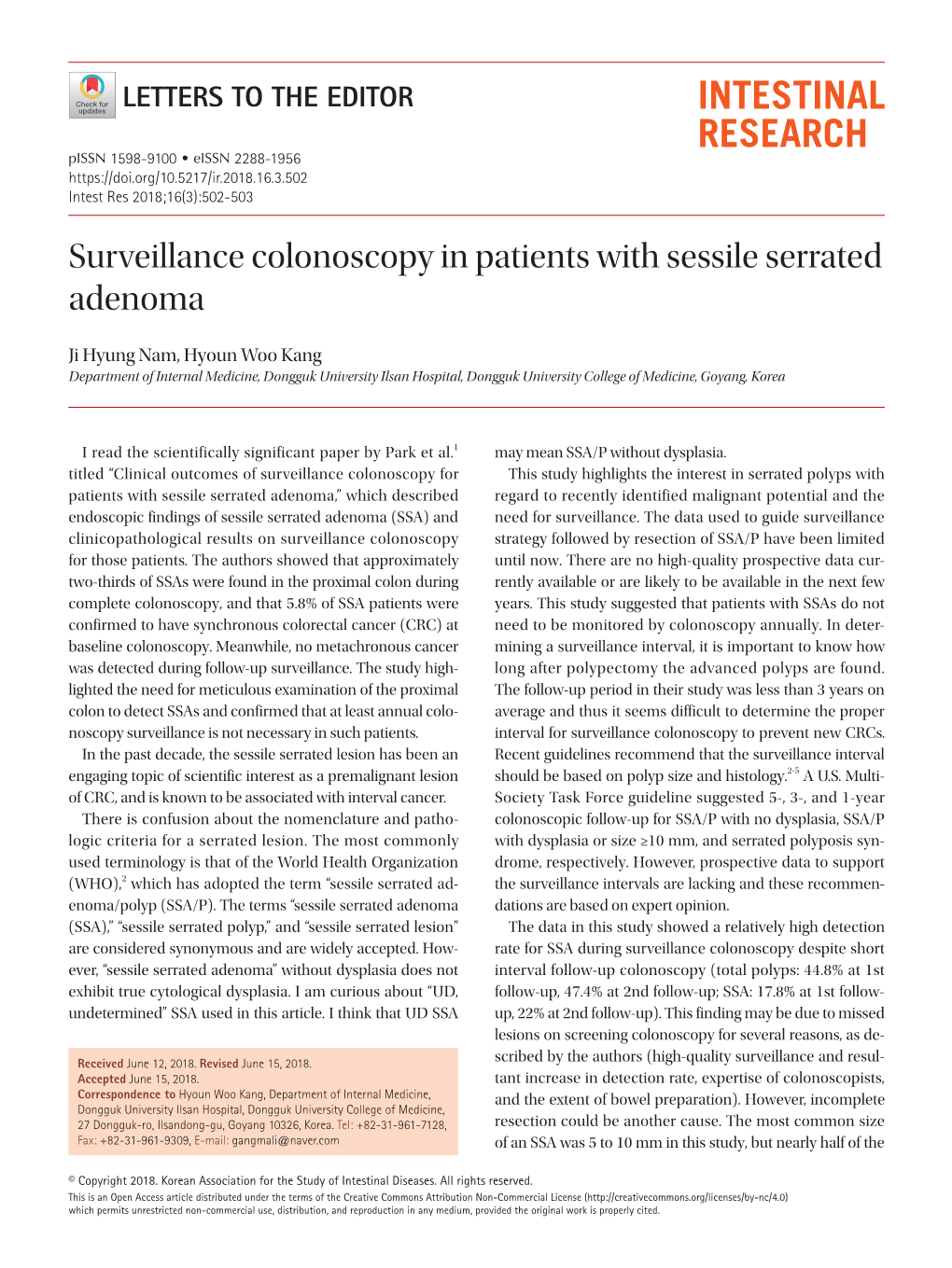 Surveillance Colonoscopy in Patients with Sessile Serrated Adenoma