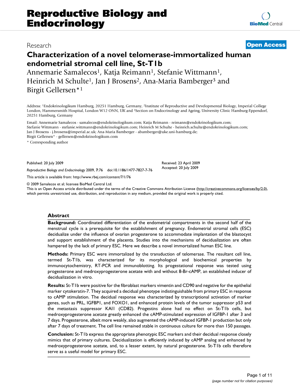 Characterization of a Novel Telomerase-Immortalized Human