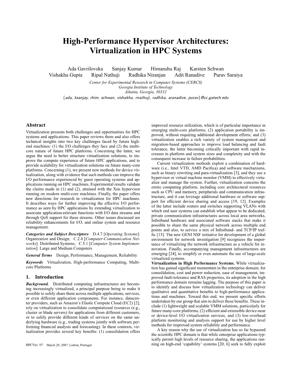 Virtualization in HPC Systems