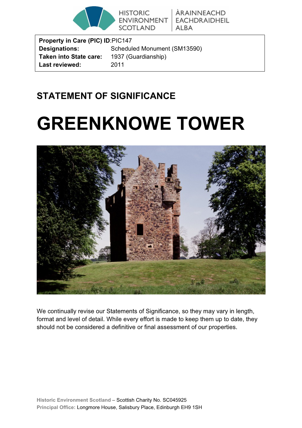 Greenknowe Tower Statement of Significance
