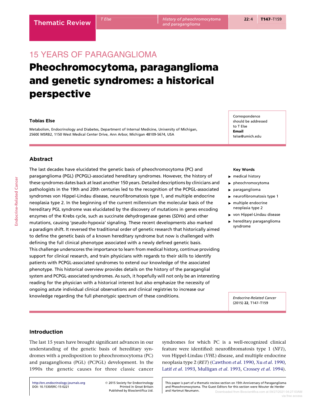 Pheochromocytoma, Paraganglioma and Genetic Syndromes: a Historical Perspective