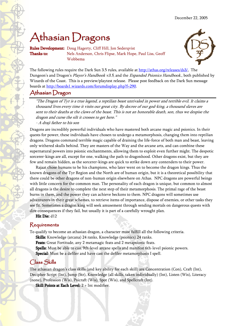Athasian Dragons – Release 3 December 22, 2005