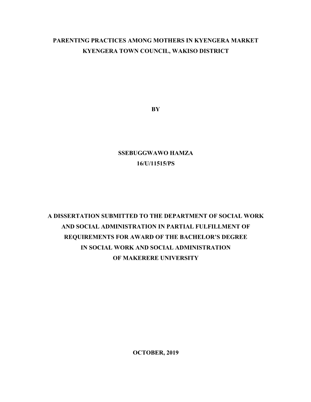 Parenting Practices Among Mothers in Kyengera Market Kyengera Town Council, Wakiso District