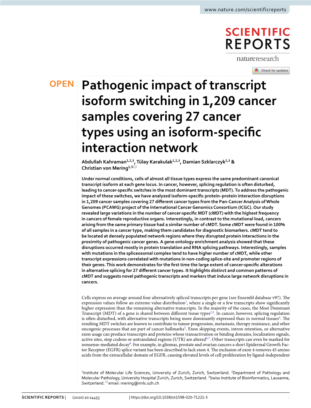 Pathogenic Impact of Transcript Isoform Switching in 1,209 Cancer