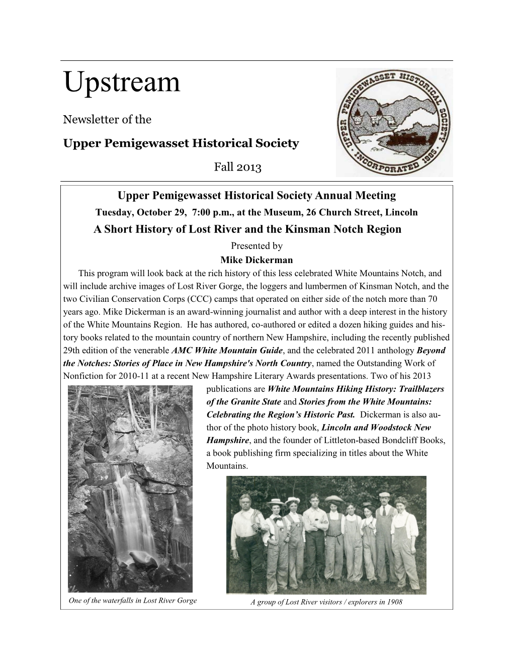 Upper Pemi Historical Society's Newsletter Fall 2013