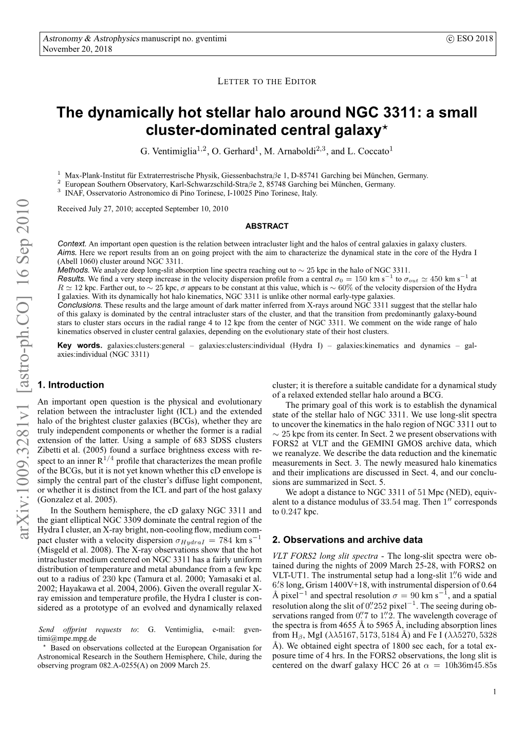 Arxiv:1009.3281V1 [Astro-Ph.CO] 16 Sep 2010 Timi@Mpe.Mpg.De Bevn Rga 8.-25A N20 Ac 25