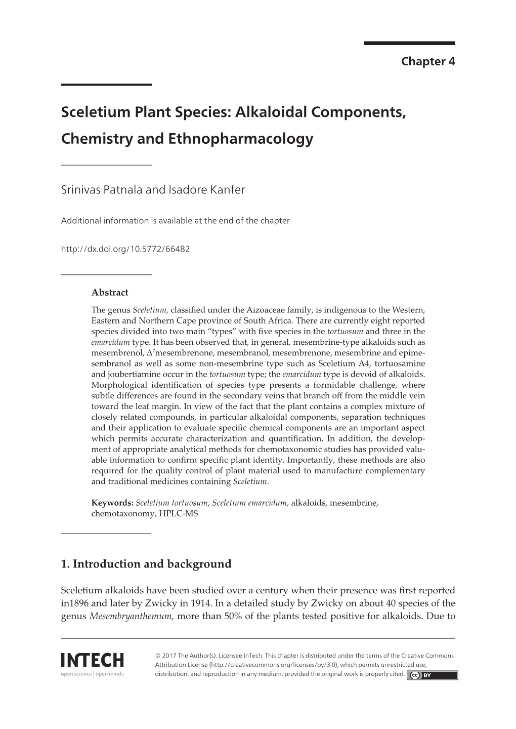 Sceletium Plant Species: Alkaloidal Components, Chemistry and Ethnopharmacology