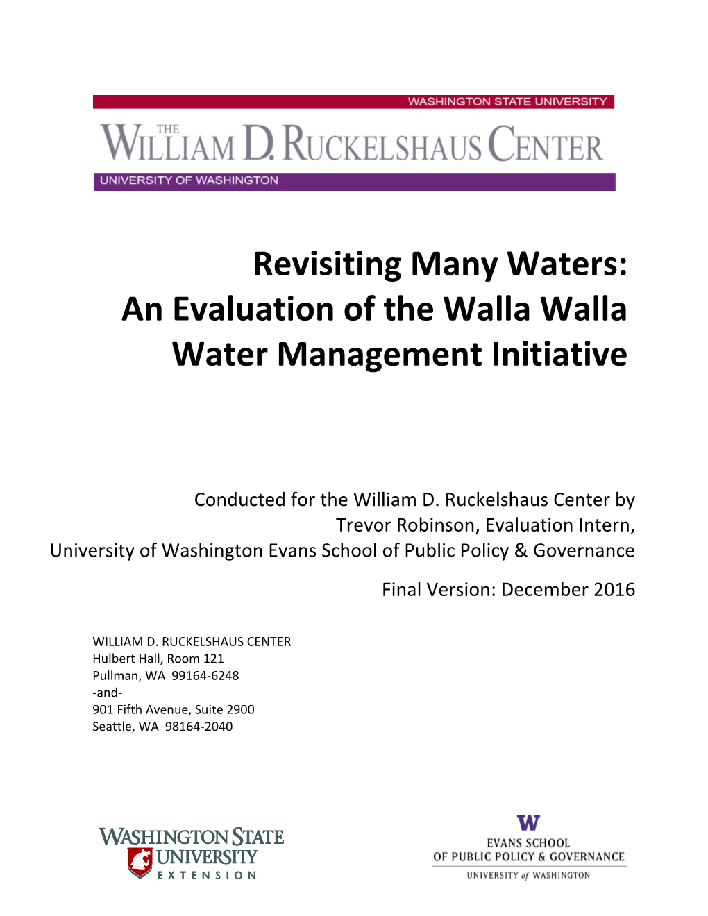 An Evaluation of the Walla Walla Water Management Initiative