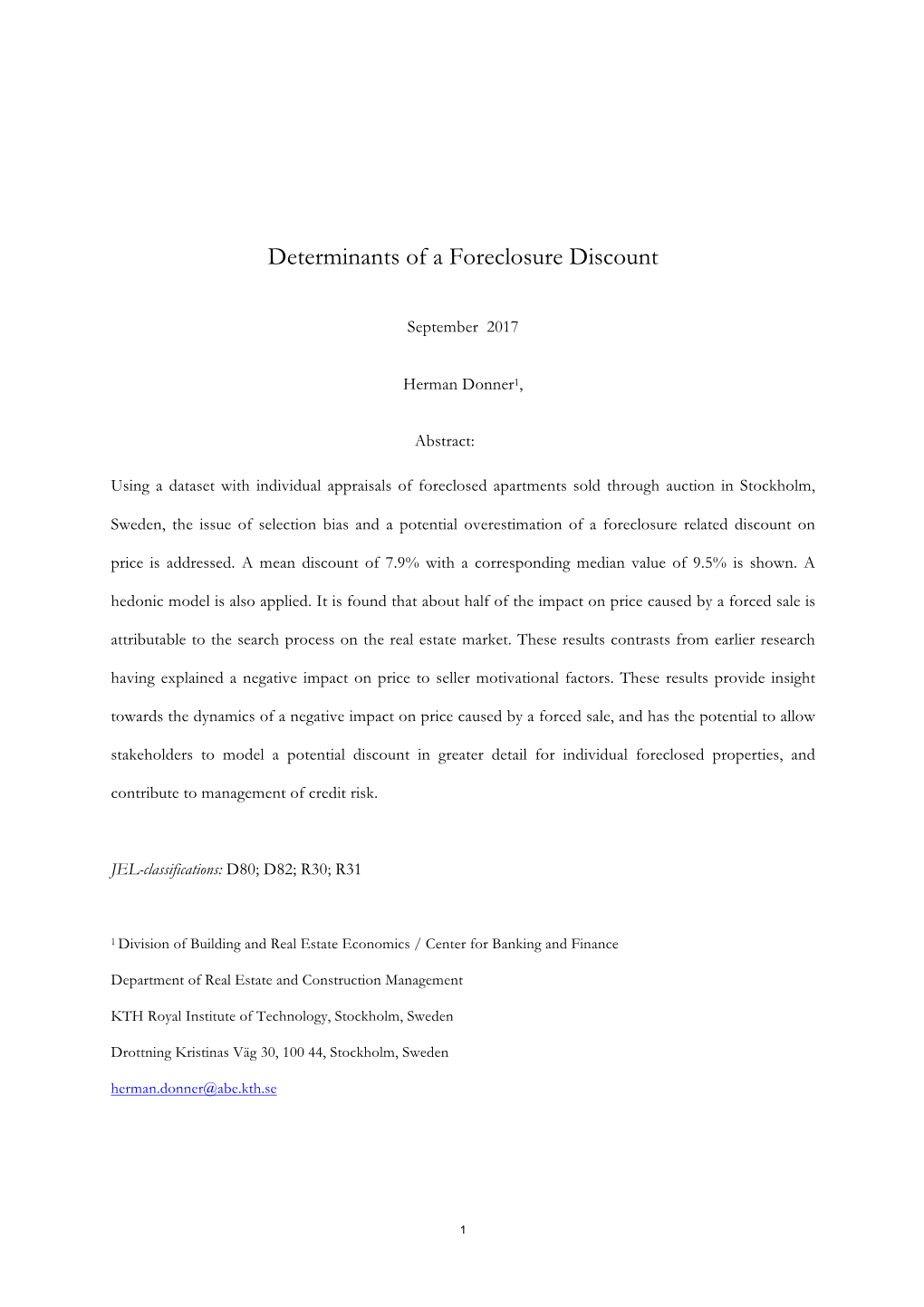 Determinants of a Foreclosure Discount