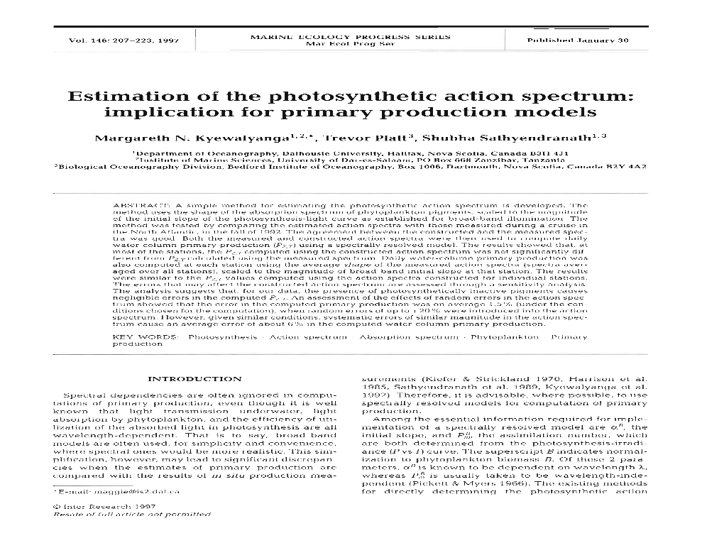 Estimation of the Photosynthetic Action Spectrum: Implication for Primary Production Models