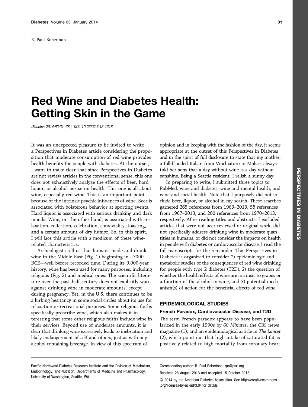 Red Wine and Diabetes Health: Getting Skin in the Game