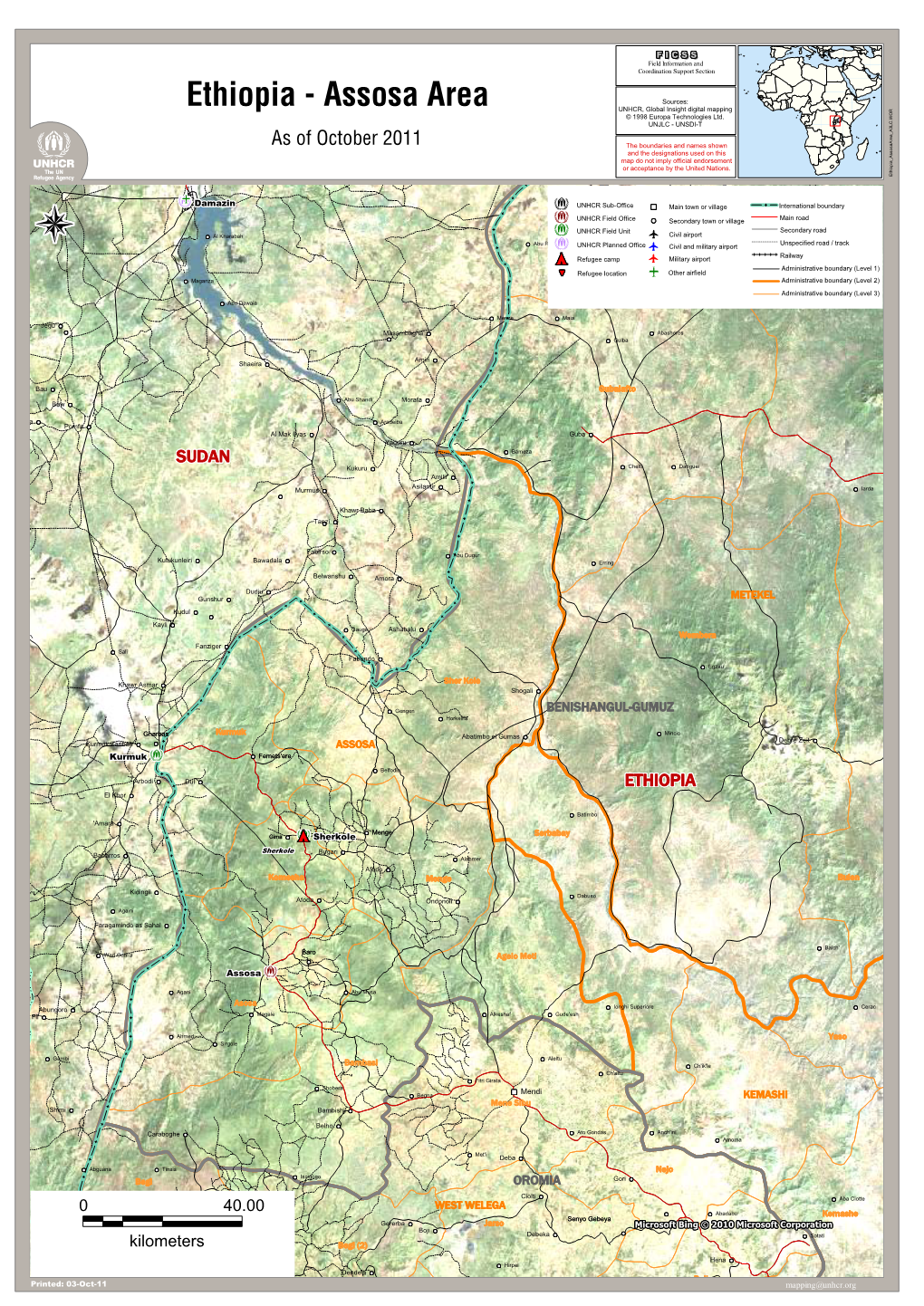 Ethiopia - Assosa Area UNHCR, Global Insight Digital Mapping © 1998 Europa Technologies Ltd