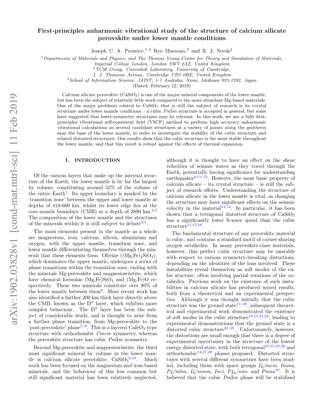 Arxiv:1902.03828V1 [Cond-Mat.Mtrl-Sci] 11 Feb 2019 Experimental Demonstrations That the Ground State Is a 7–9 ‘Post-Perovskite’ Phase